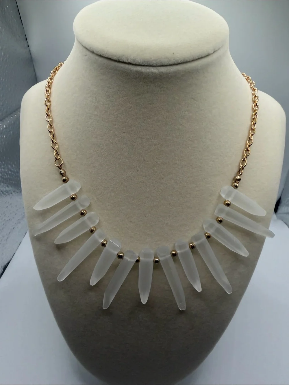 Gold-Tone White Spike Pendant Necklace & Earrings Set